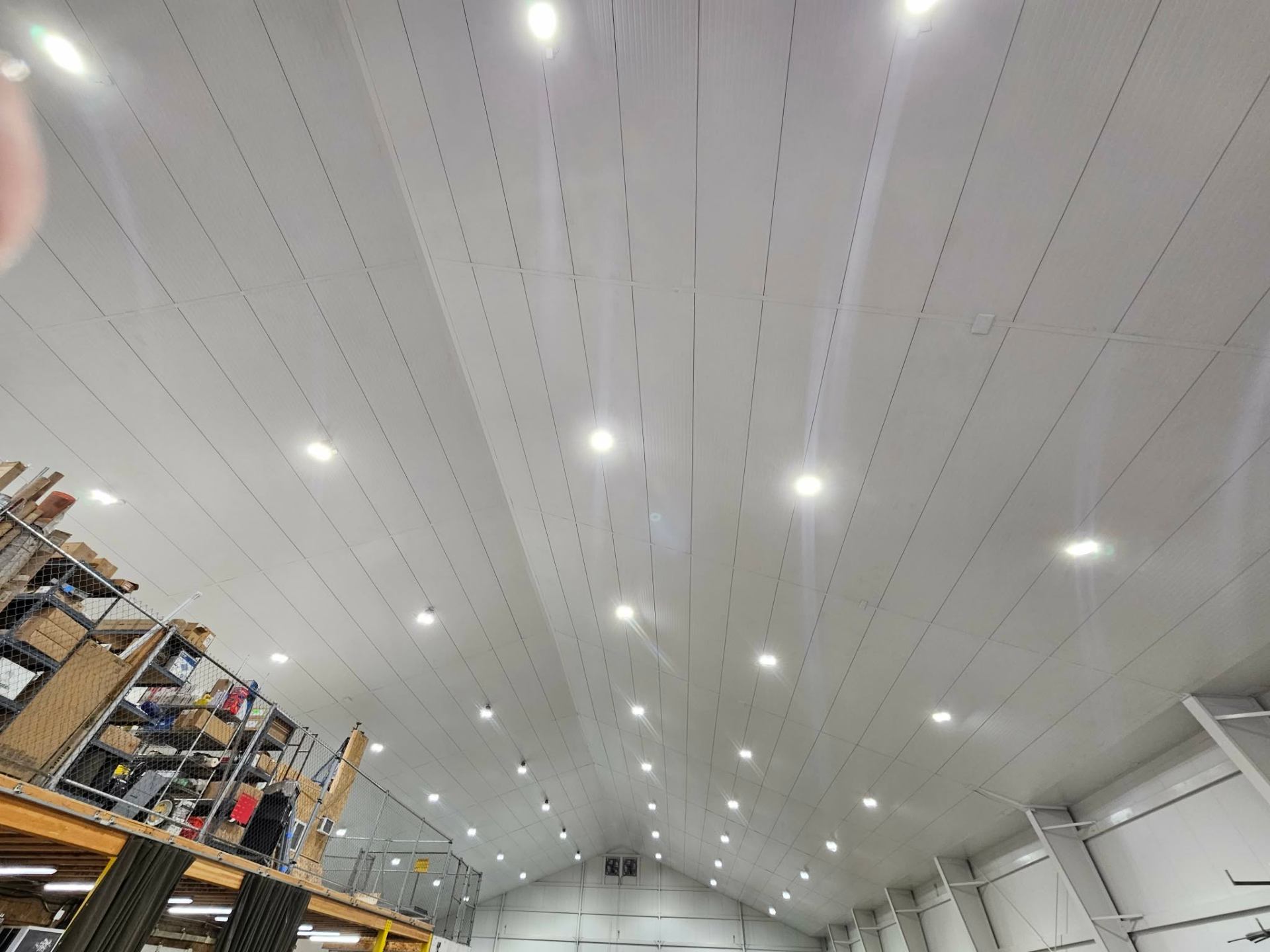 Steel panel ceiling installed by Empire Roofing Systems in a Wenatchee shop